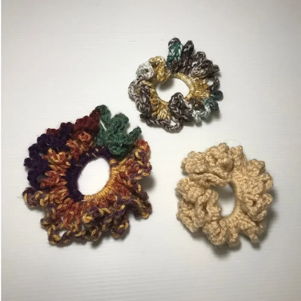 NWT Multicolor Handmade Crocheted Hair Scrunchie Set of 3